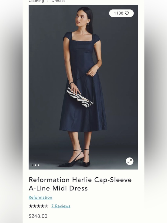 Reformation Dresses & Skirts - Reformation Harlie Cap-Sleeve Navy Midi Dress | NWT